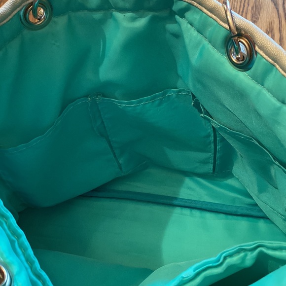 Tote in Silver, Bright Sea Green and Shades of Gray with Cheetah Accent - Picture 5 of 9